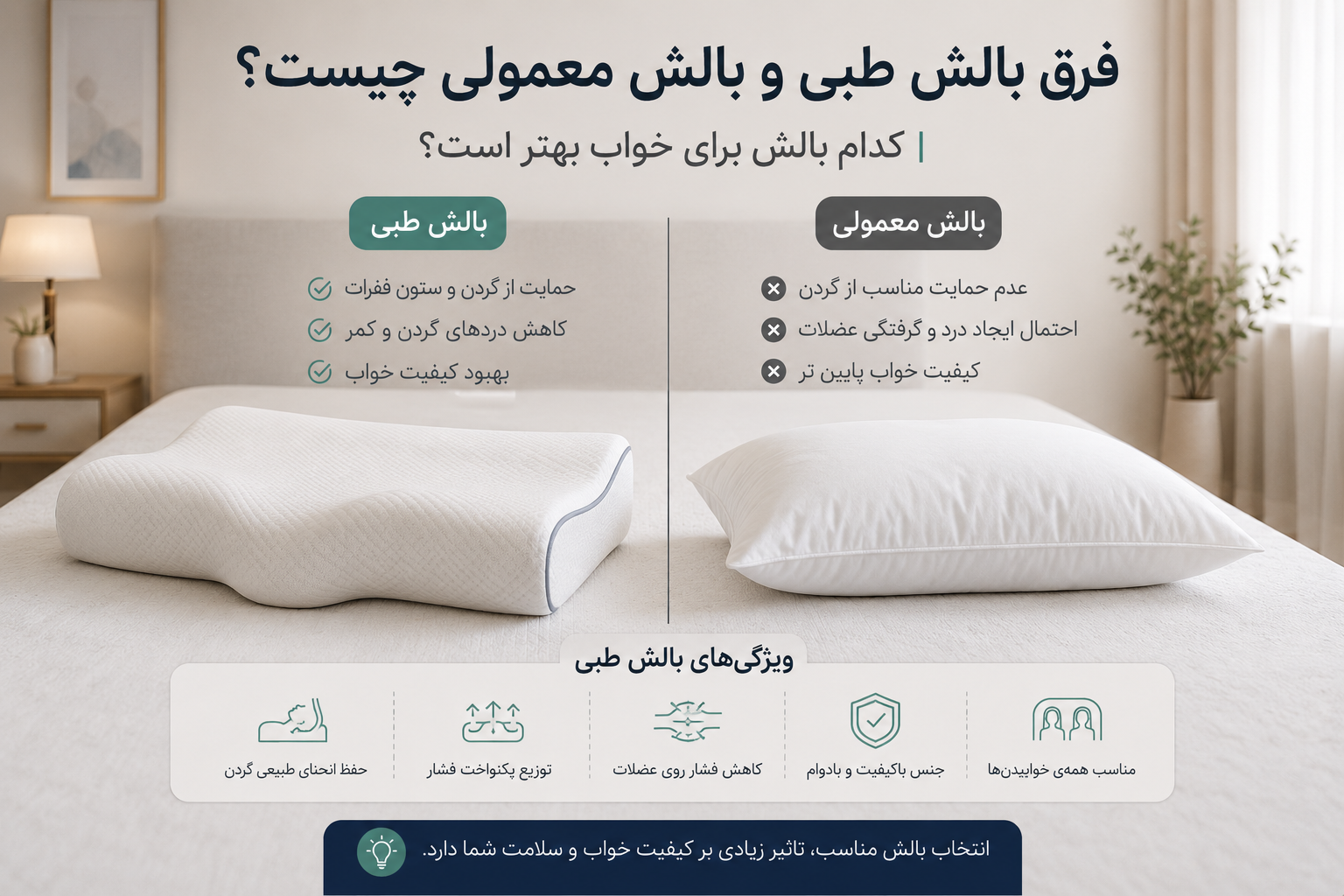 فرق بالش طبی و بالش معمولی چیست؟ | کدام بالش برای خواب بهتر است؟